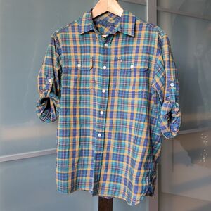 VTG Tommy Hilfiger Roll-Sleeve Multicolor Plaid Lightweight Shirt - Women's XL